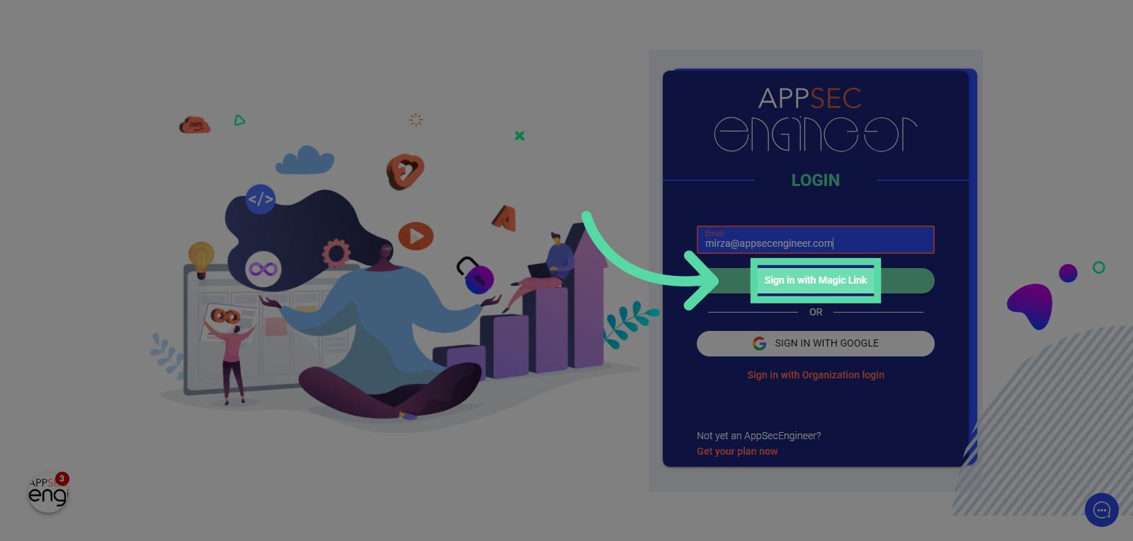 Screenshot of Sign in with Magic link of AppSecEngineer's Learning dashboard
