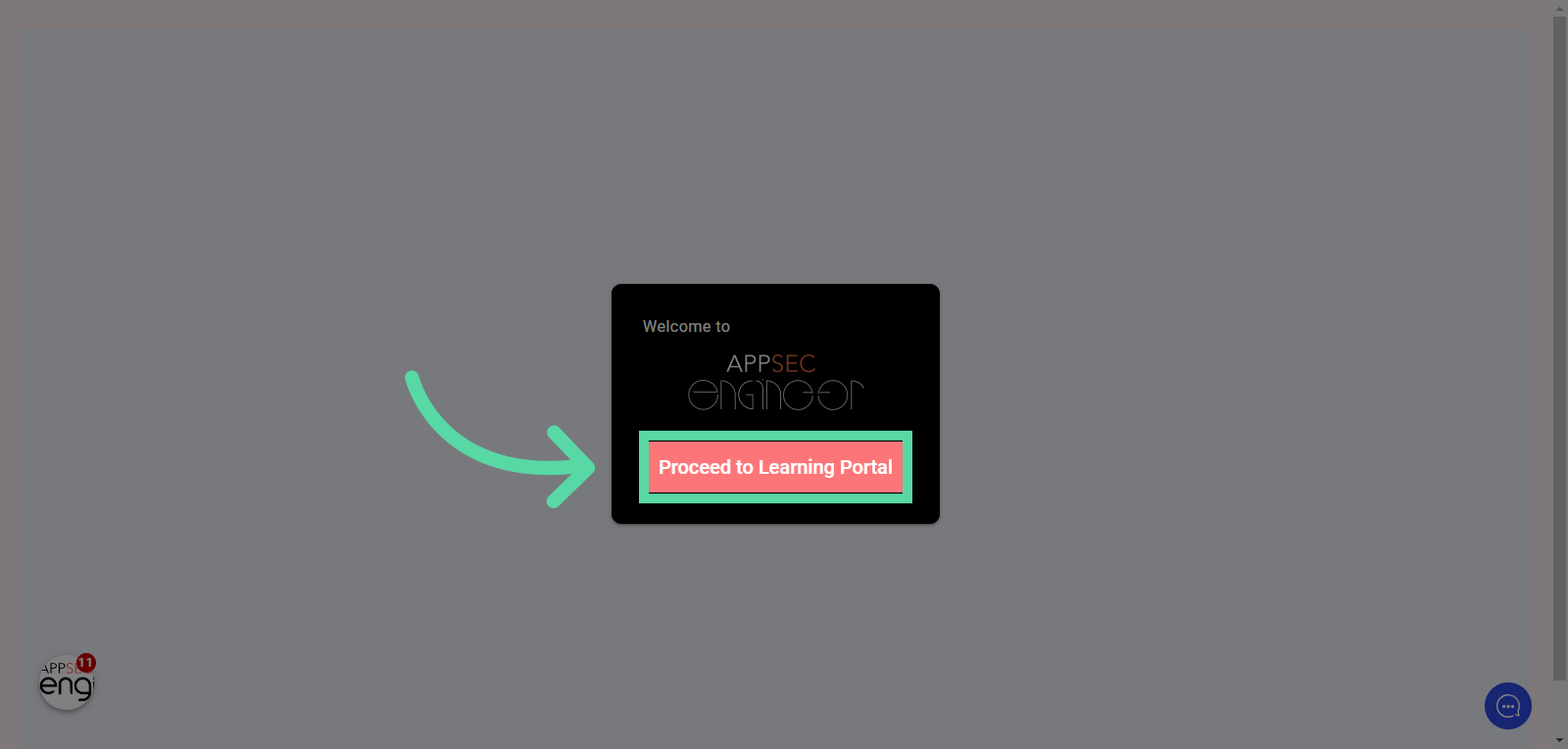Screenshot of proceed to learning portal