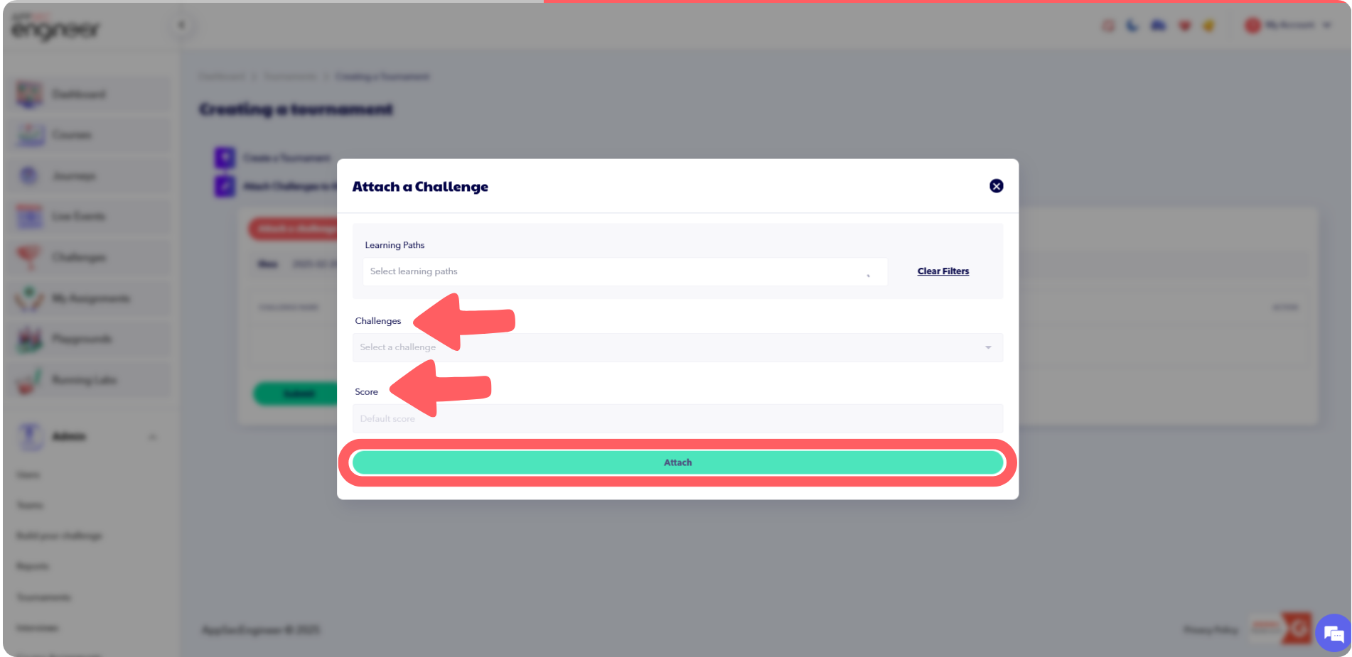 Screenshot of selecting a relevant learning path for a tournament in the AppSecEngineer platform.