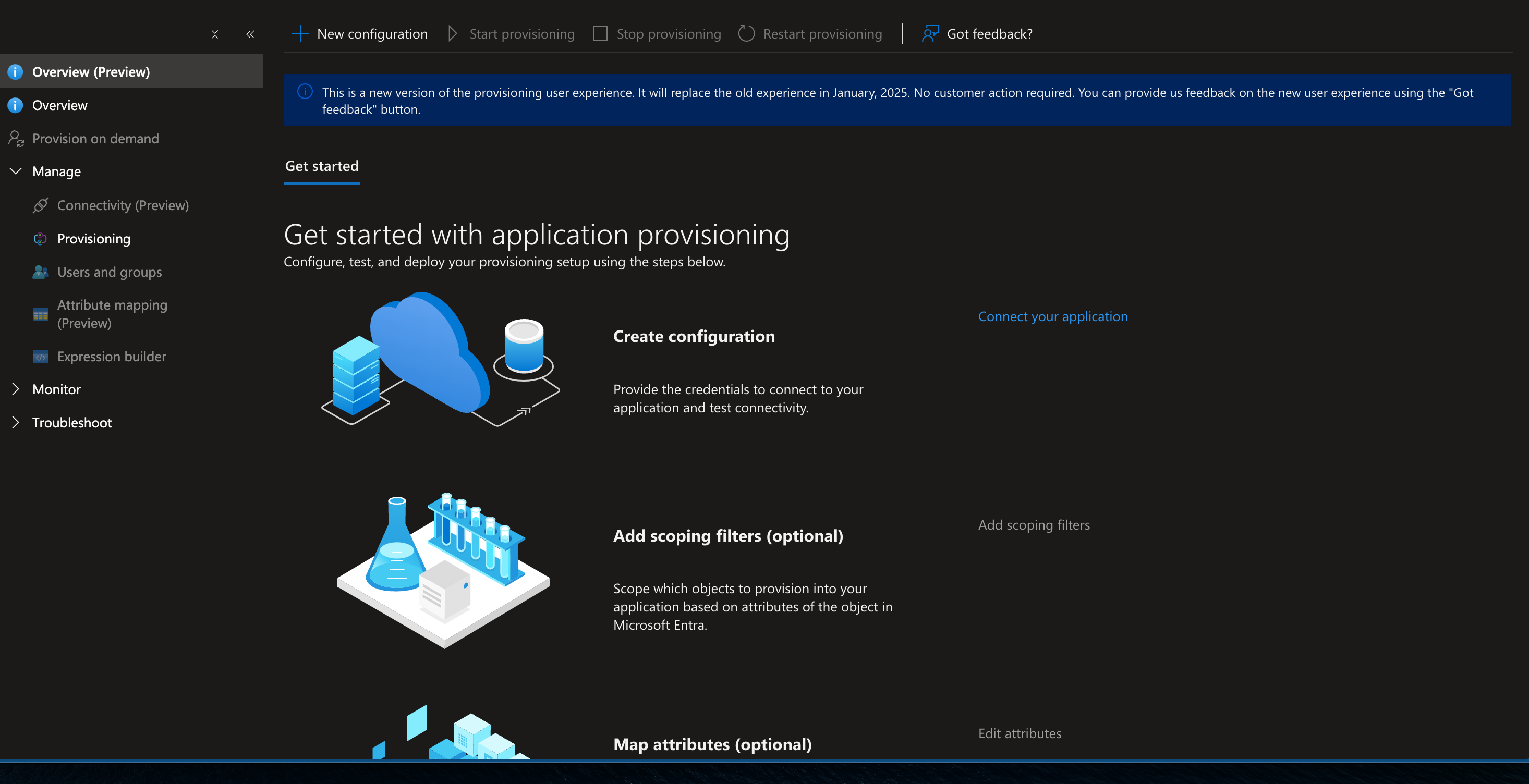Screenshot of application provisioning interface for configuration setup.