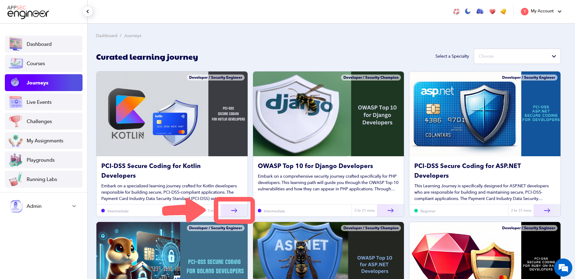 Screenshot of AppSecEngineer's Learning Dashboard