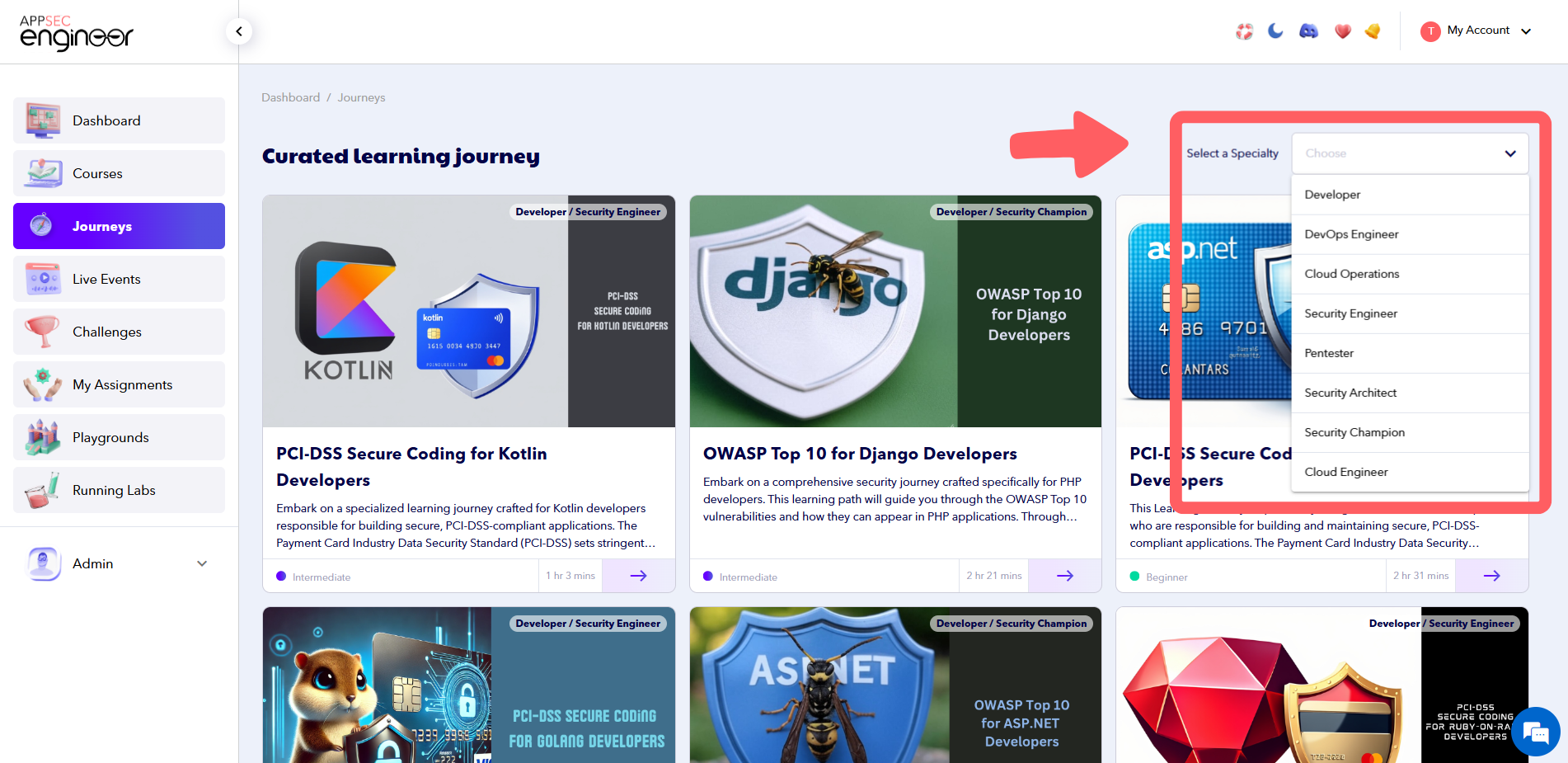 Screenshot of AppSecEngineer's Learning Dashboard