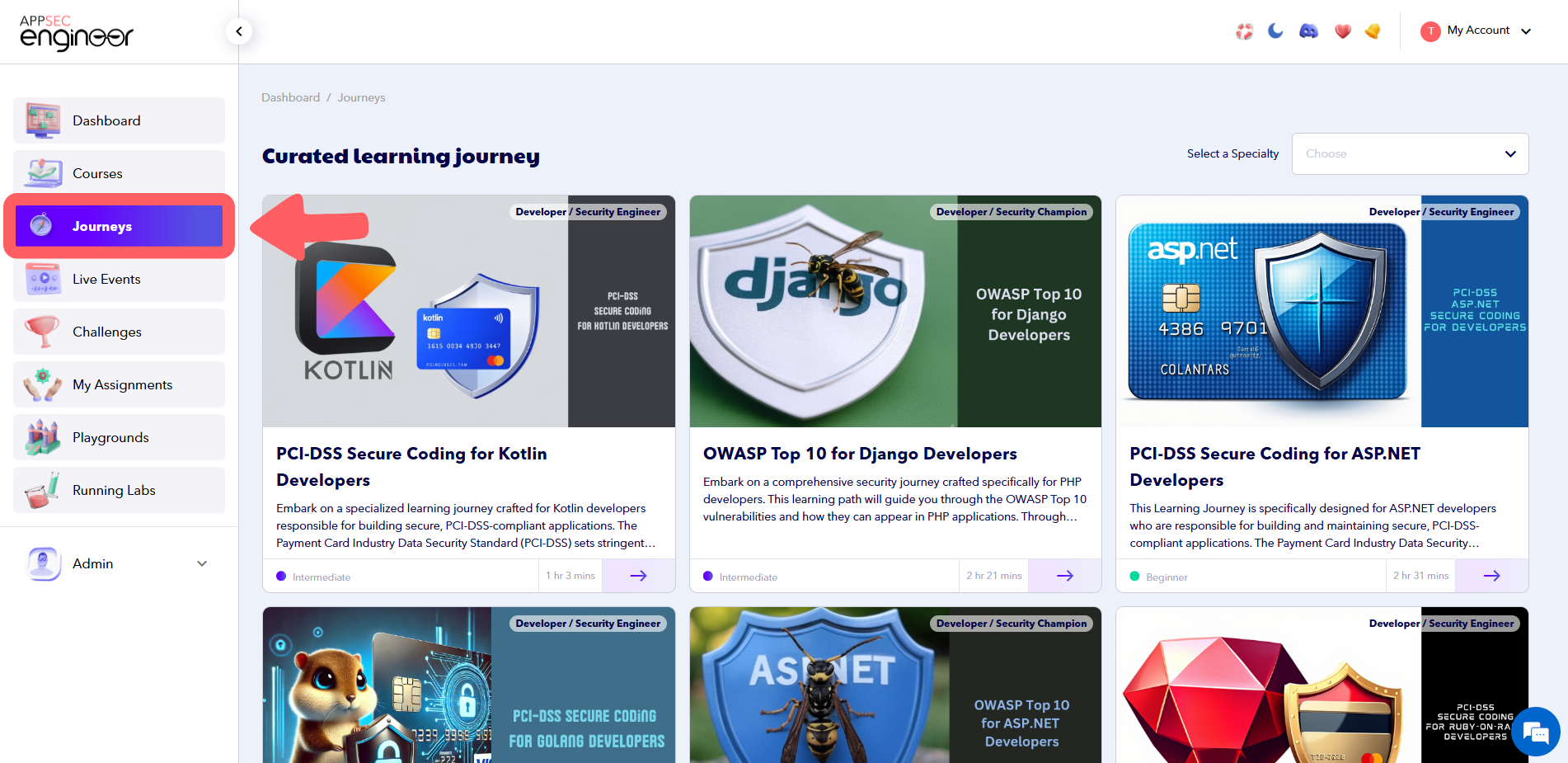 Screenshot of AppSecEngineer's Learning Dashboard