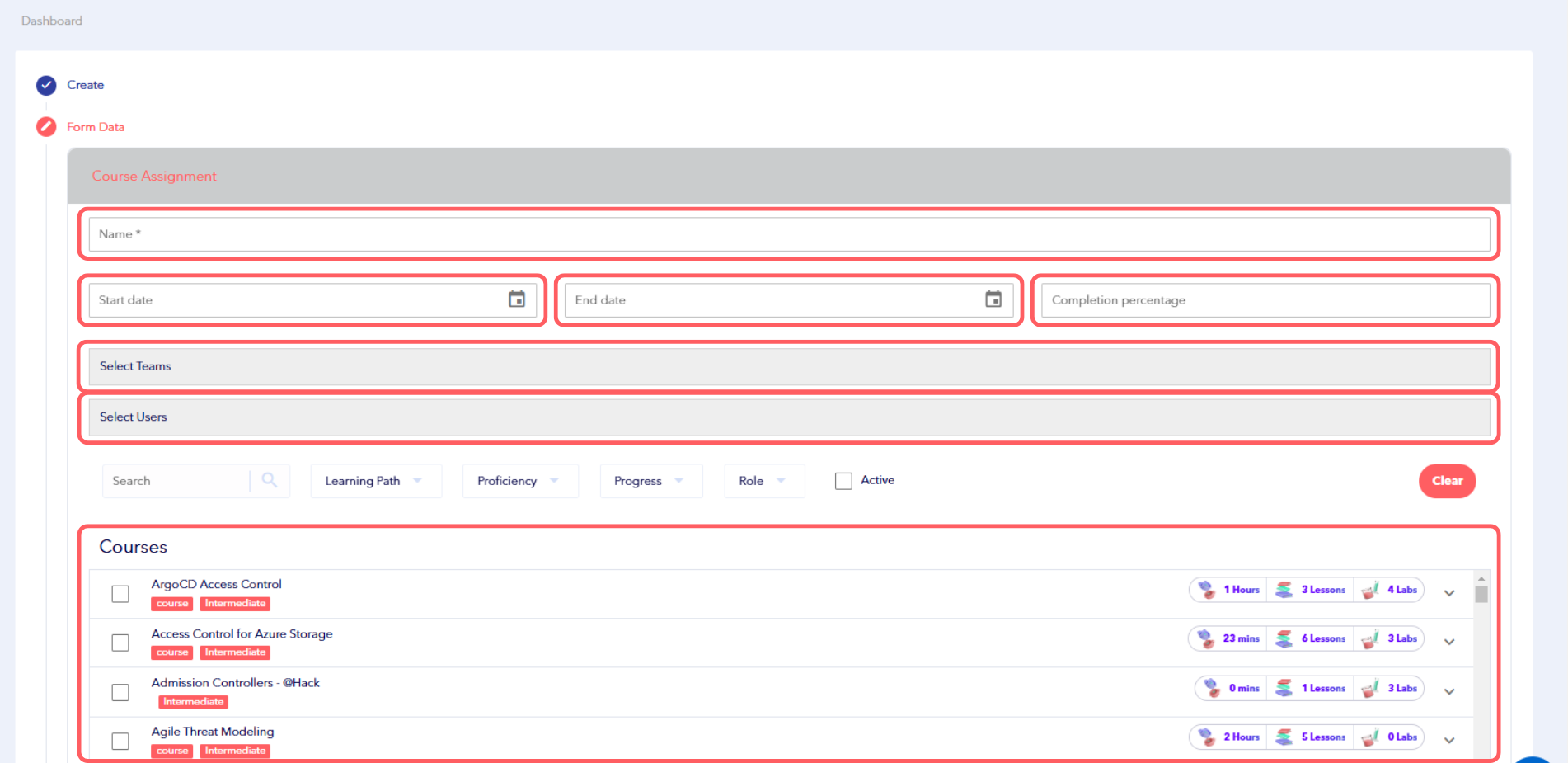 Screenshot of form data inside the AppSecEngineer's Learning Dashboard