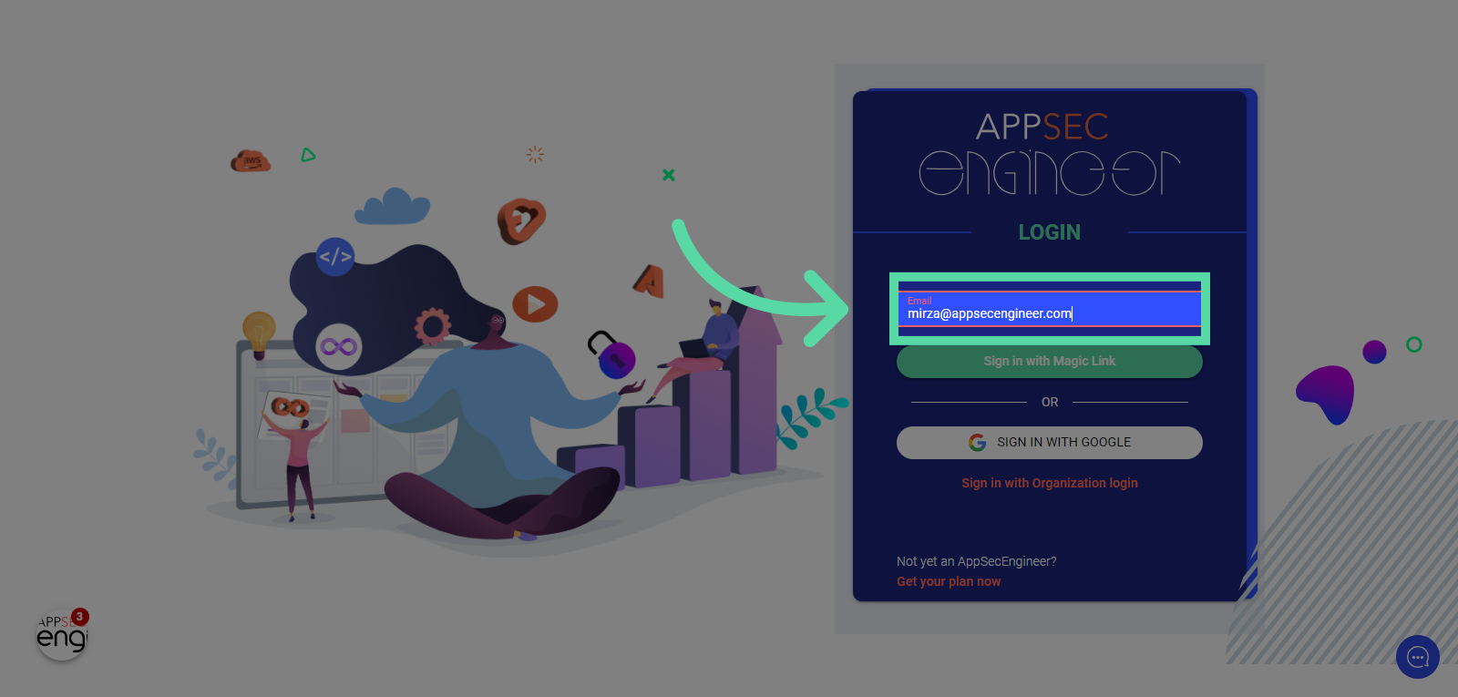 Screenshot of Logging using Email
